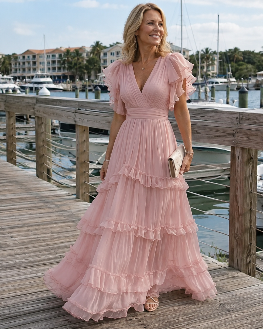 Zoe | Light Pink Elegant Wedding Maxi Dress