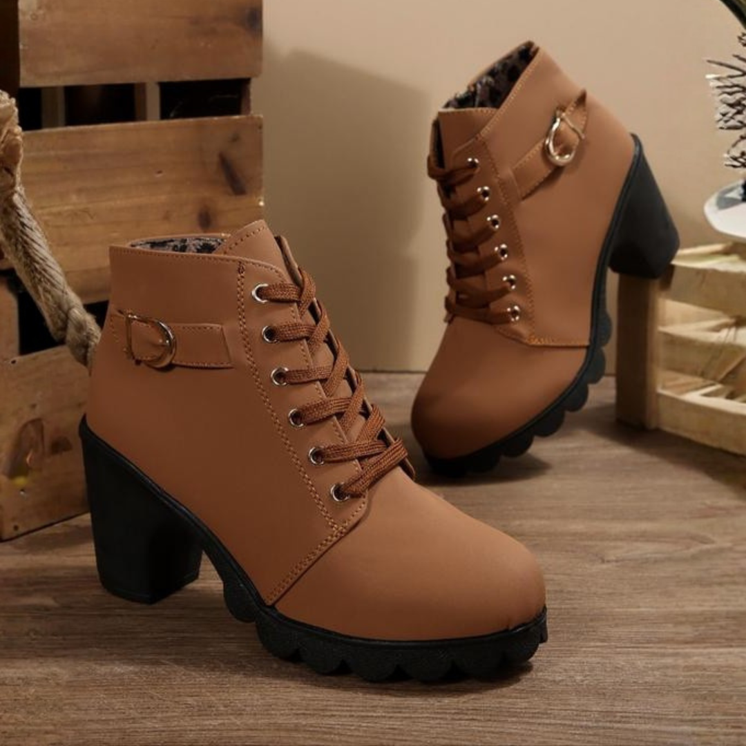 Romane – Lace-Up Ankle Boots with Metal Buckle