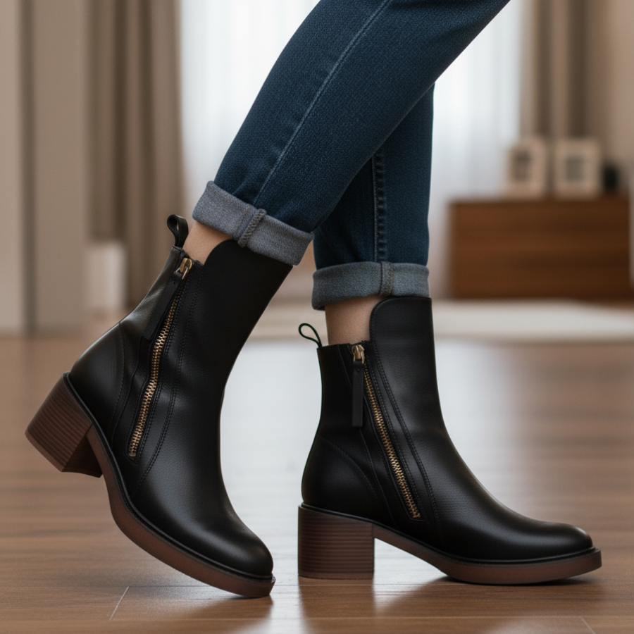 Pernelle – Leather Boots with Square Heel