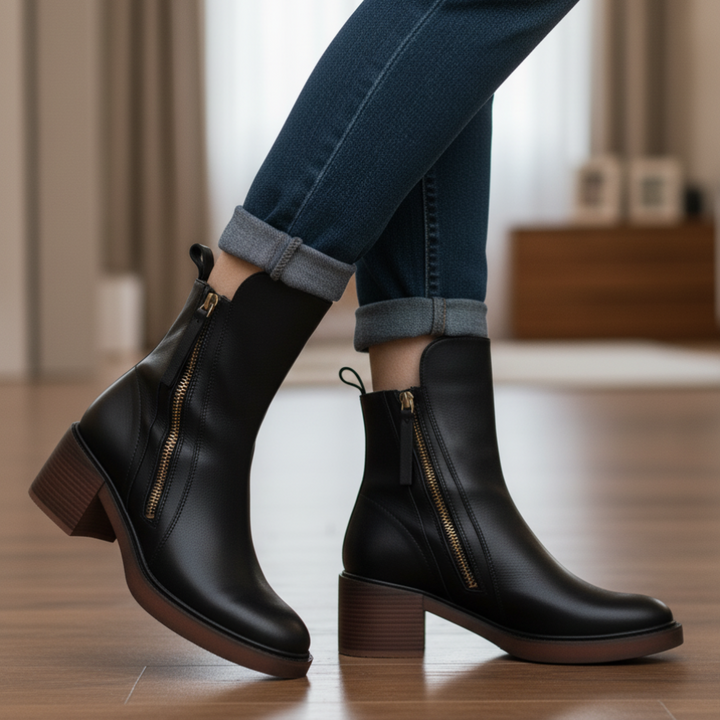 Pernelle – Leather Boots with Square Heel