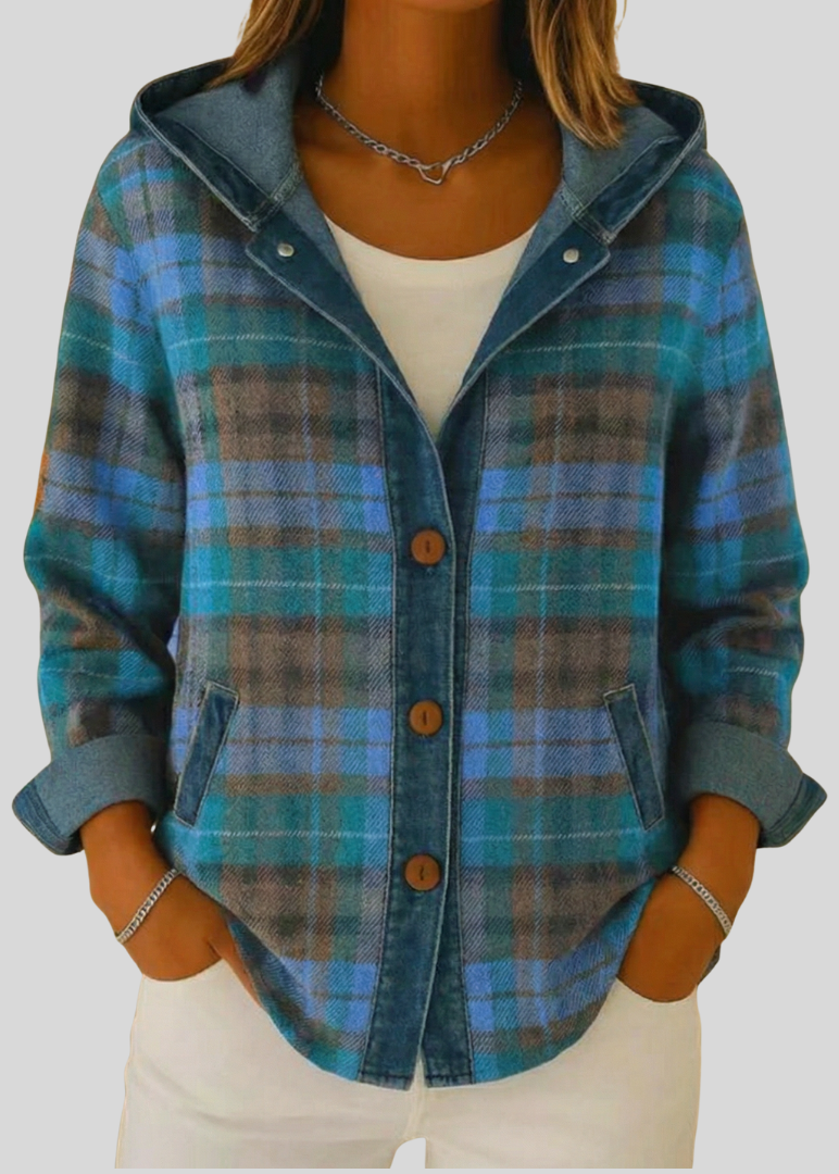 ERIN | Hooded plaid shacket - Blue