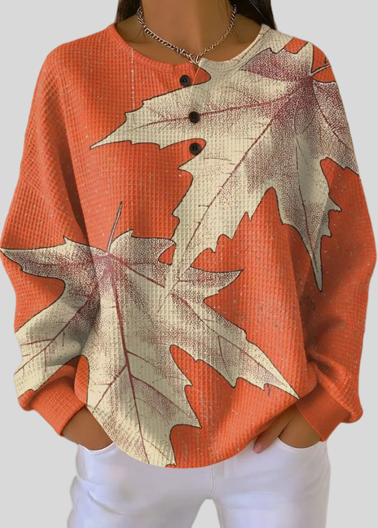 LILY | Oversized sweatshirt with leaf print - Orange