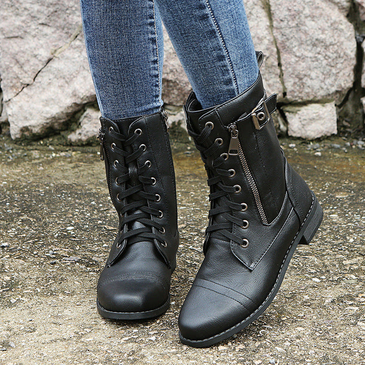 Nathalie – Lace-Up Ankle Boots with Side Zip