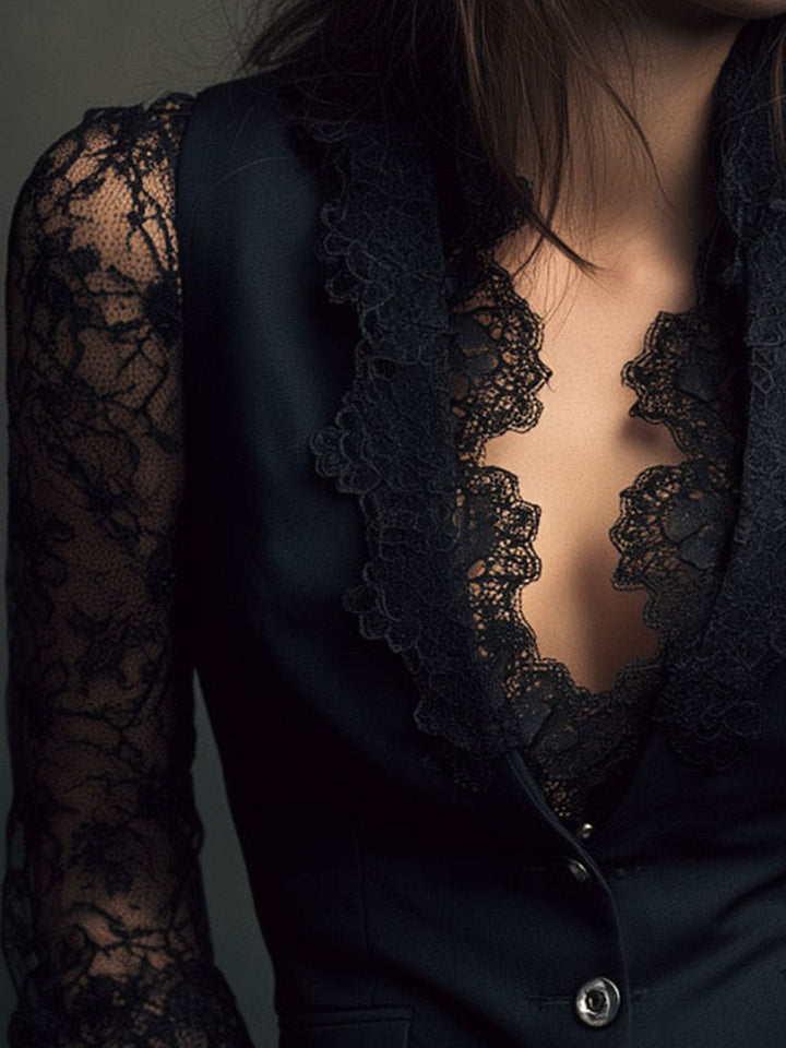 Marie-Laure – Lace Sleeve Blazer Vest