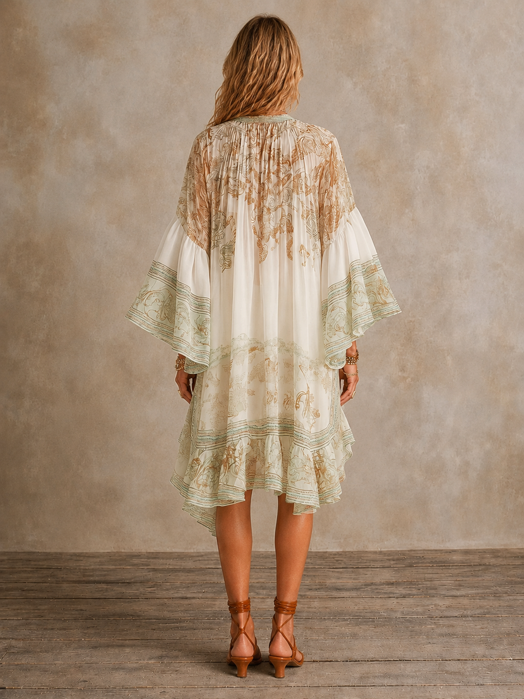 Mirabel | Ivory Boho Print High-Low Hem Mini Dress