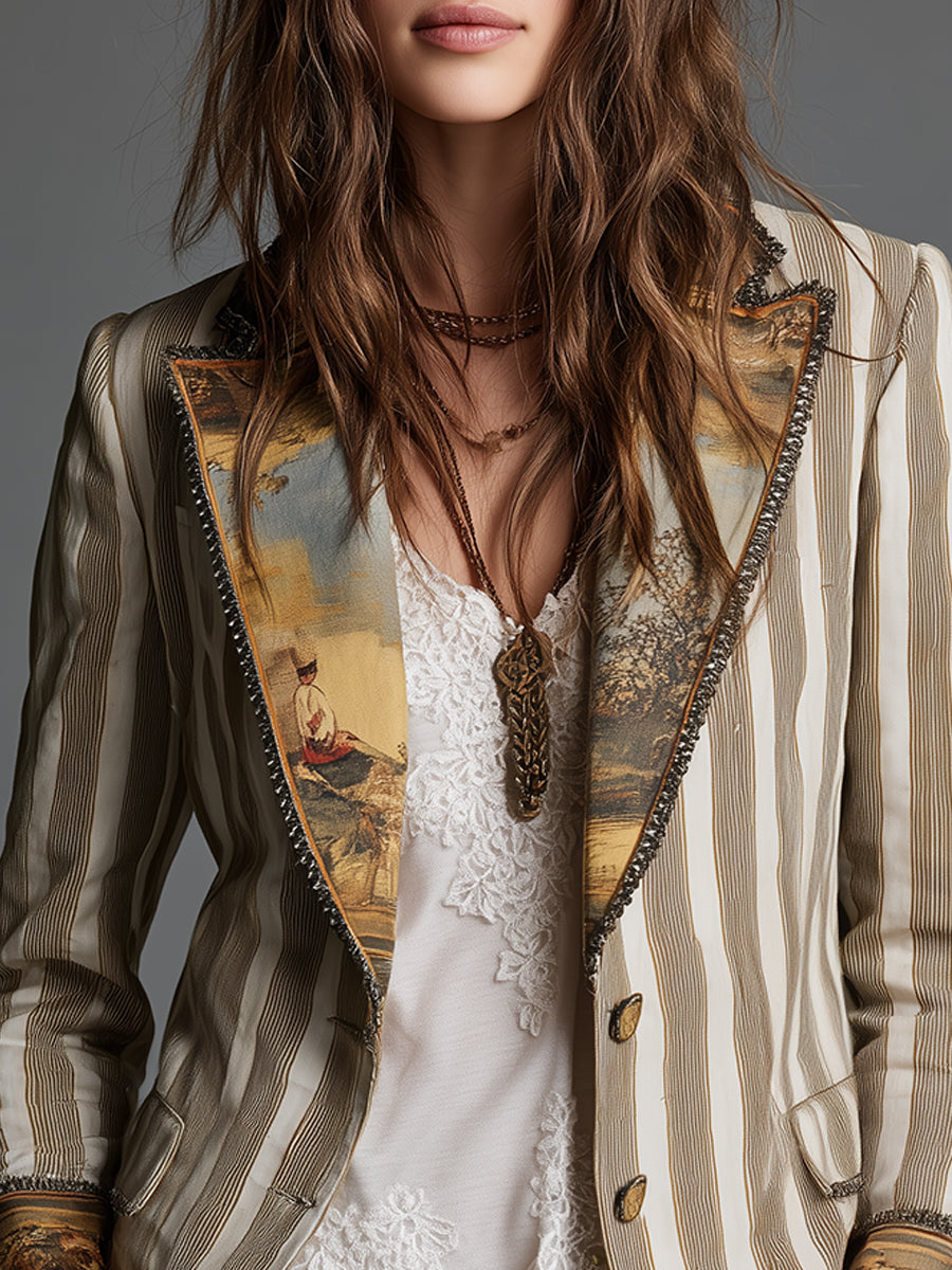 Rosanna – Striped Blazer with Printed Collar and Cuffs