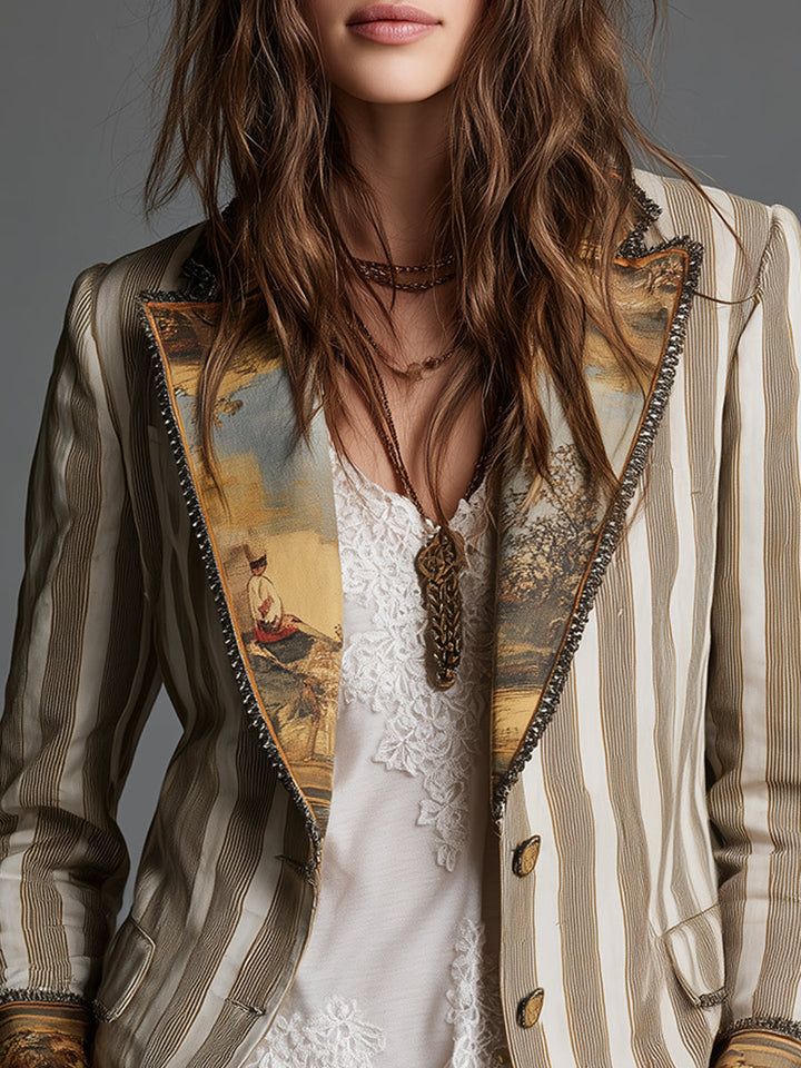 Rosanna – Striped Blazer with Printed Collar and Cuffs