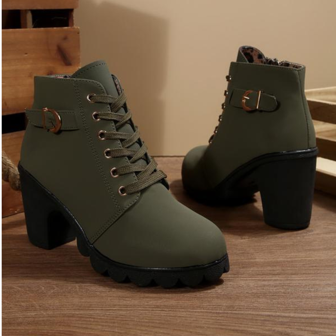 Romane – Lace-Up Ankle Boots with Metal Buckle