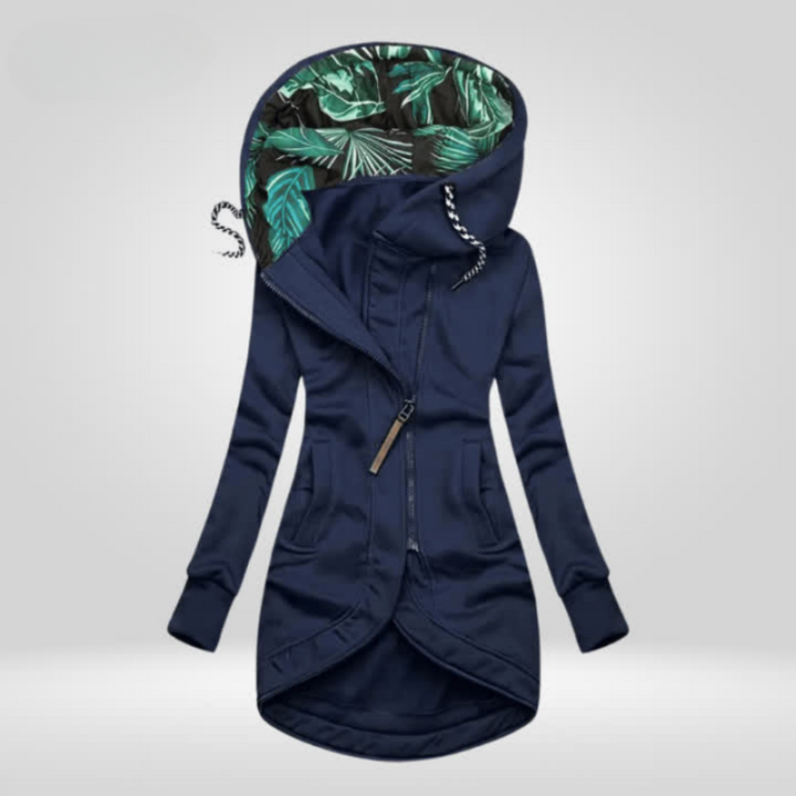 Edith – Hooded Coat with Leaf-Print Lining