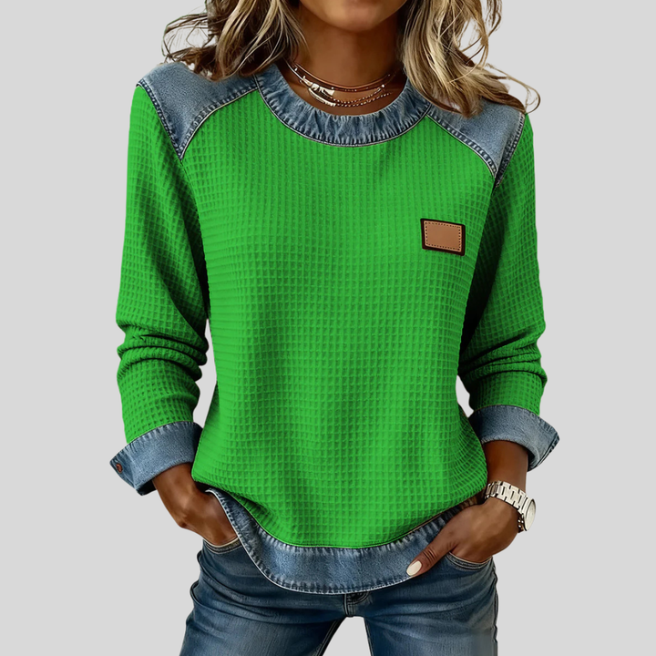 KARA | Waffle sweatshirt with patchwork trim - Green