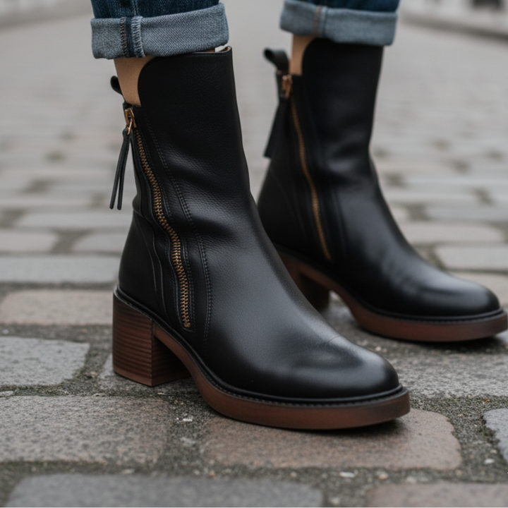 Pernelle – Leather Boots with Square Heel