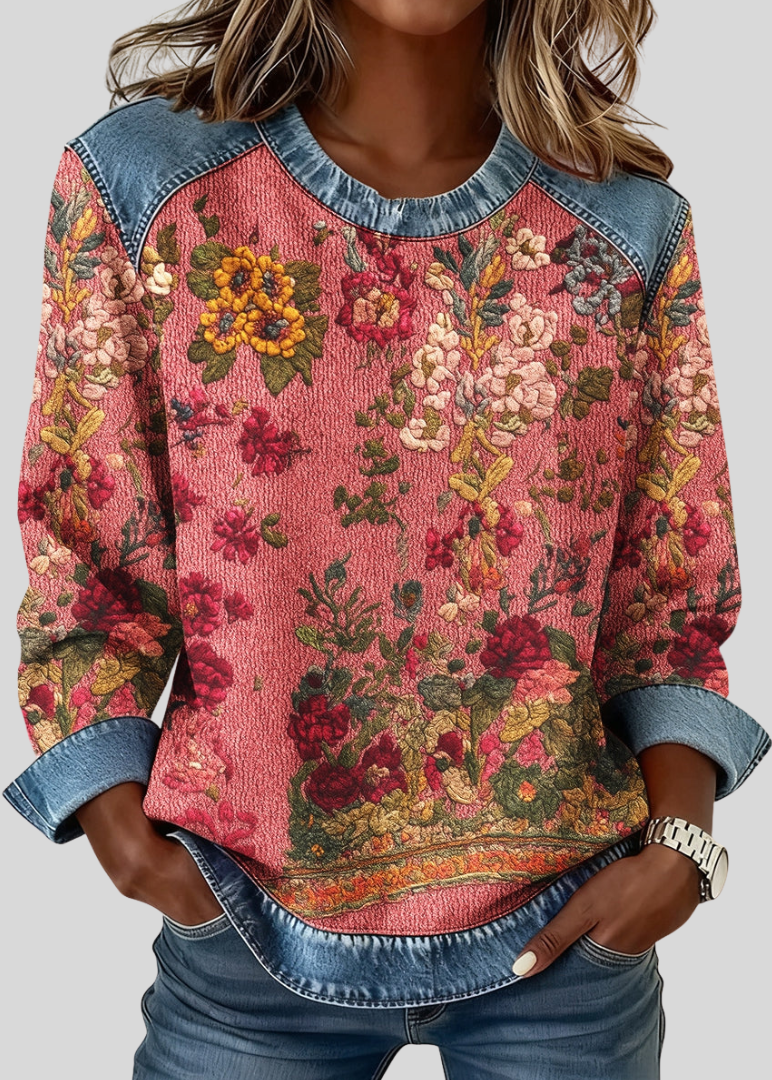 FAYE | Sweatshirt with floral print and contrast cuffs - Multi
