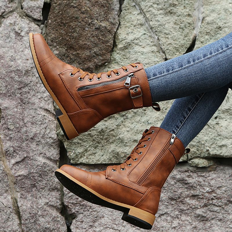 Nathalie – Lace-Up Ankle Boots with Side Zip