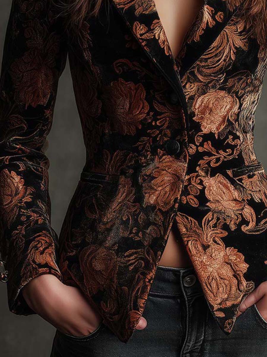 Véronique – Fitted Bronze Floral Pattern Blazer