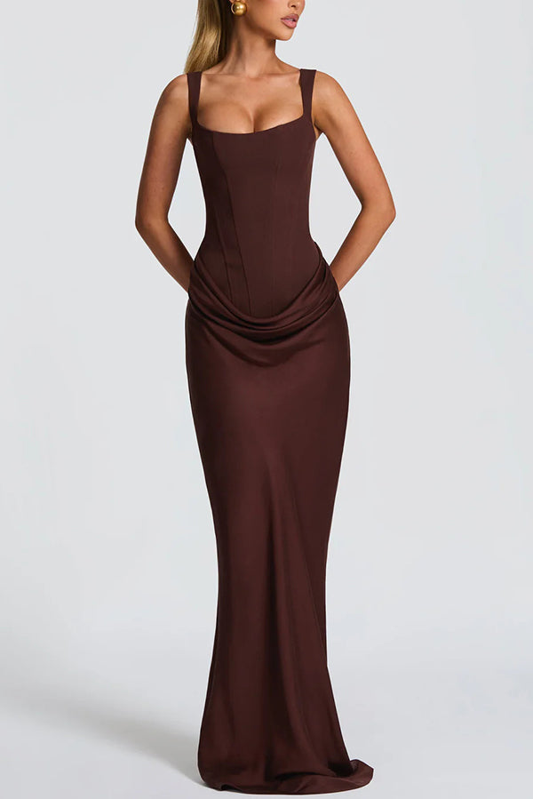 Eleanor | Square-Neck Satin Maxi Dress