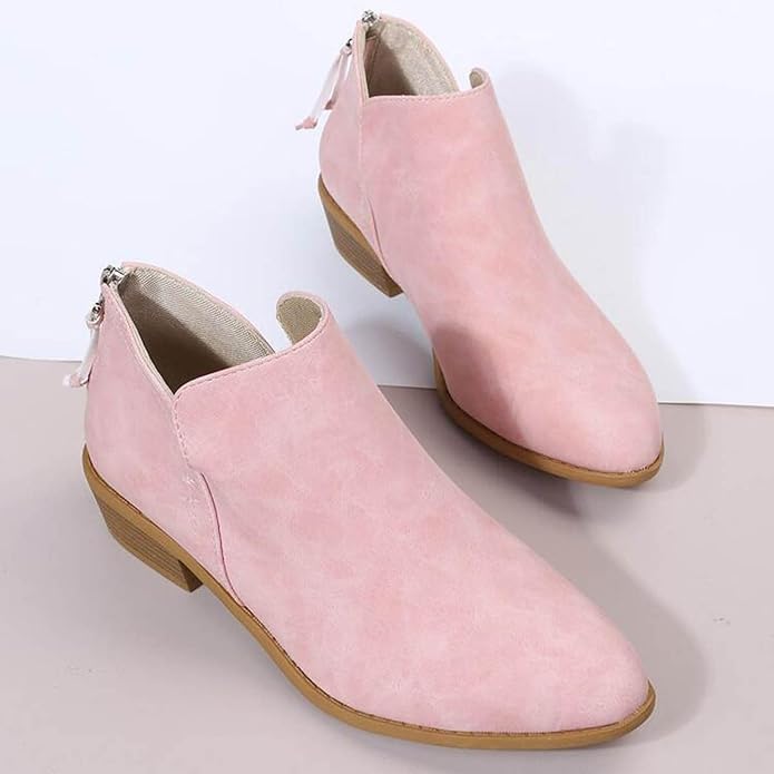 Roxane – Block Heel Ankle Boots with Back Zip