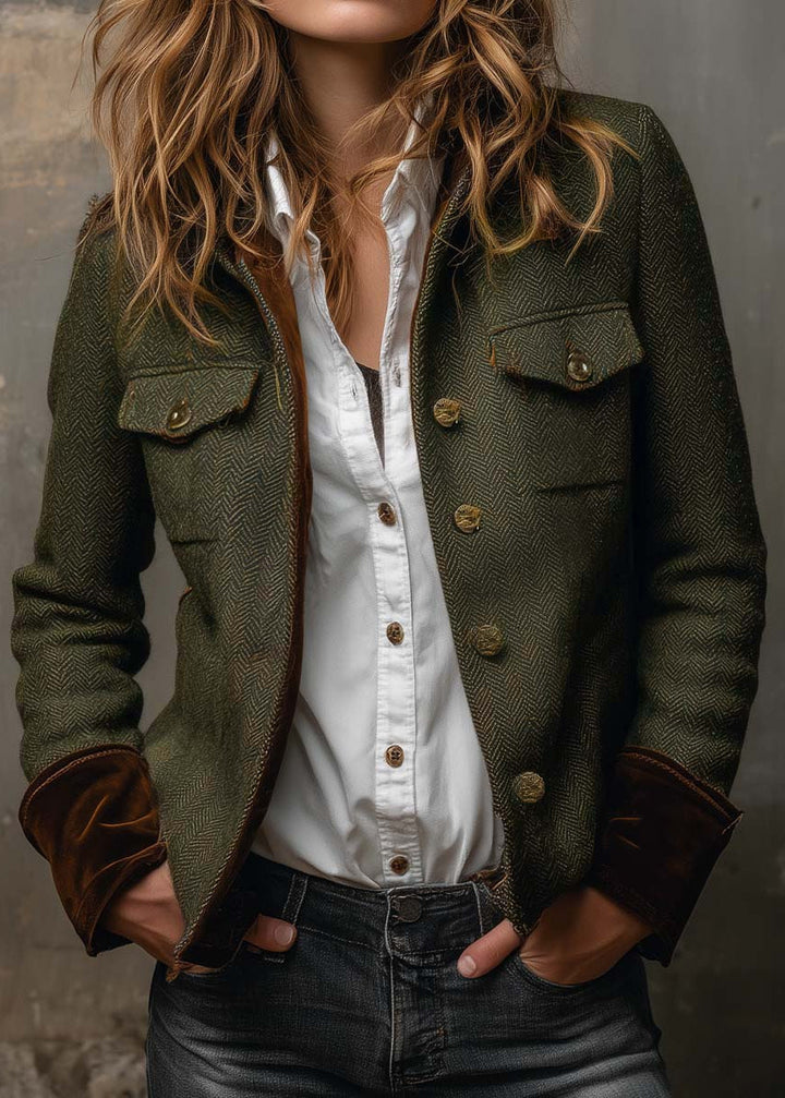 Diane – Vintage Khaki Blazer with Contrasting Details