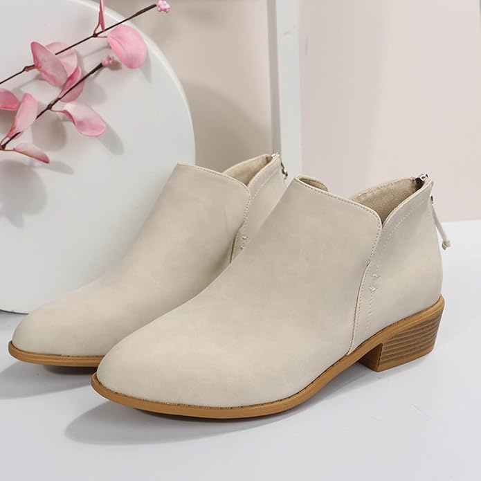 Roxane – Block Heel Ankle Boots with Back Zip