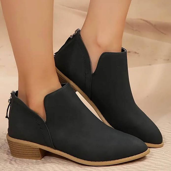 Roxane – Block Heel Ankle Boots with Back Zip