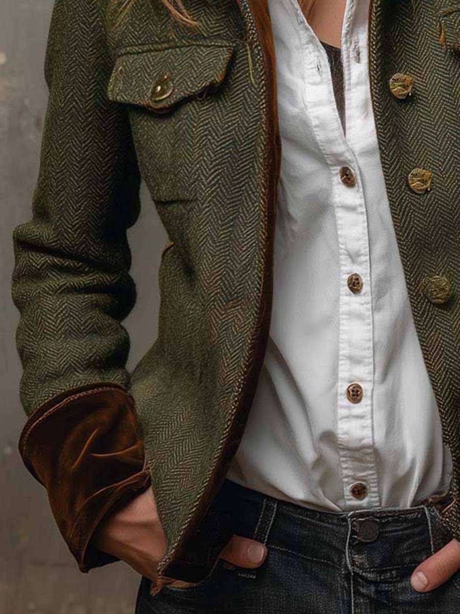 Diane – Vintage Khaki Blazer with Contrasting Details