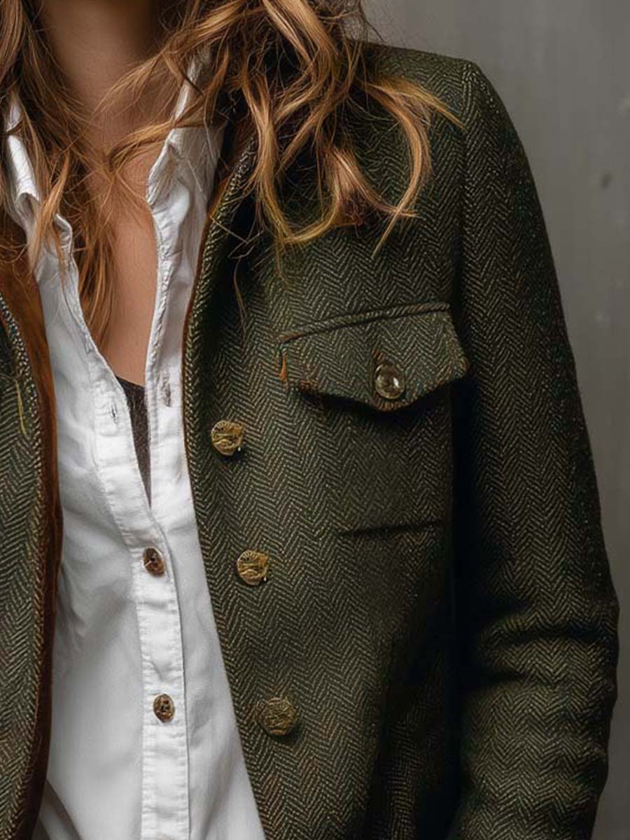 Diane – Vintage Khaki Blazer with Contrasting Details