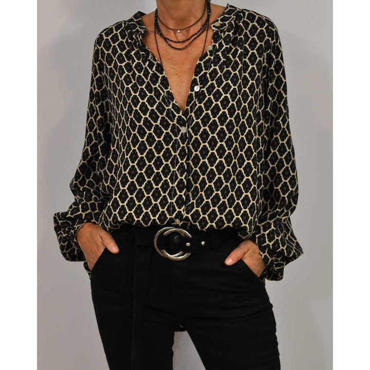 Vivienne | Geometric Print V-Neck Blouse