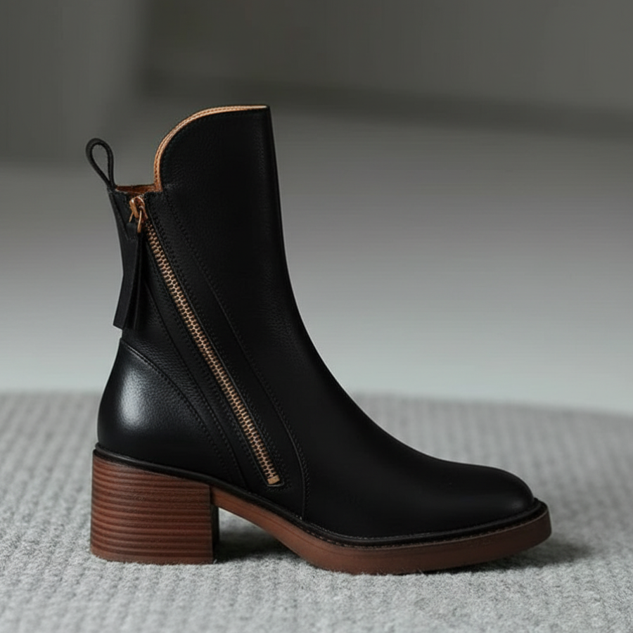 Pernelle – Leather Boots with Square Heel