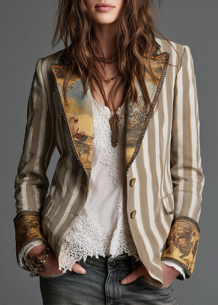 Rosanna – Striped Blazer with Printed Collar and Cuffs