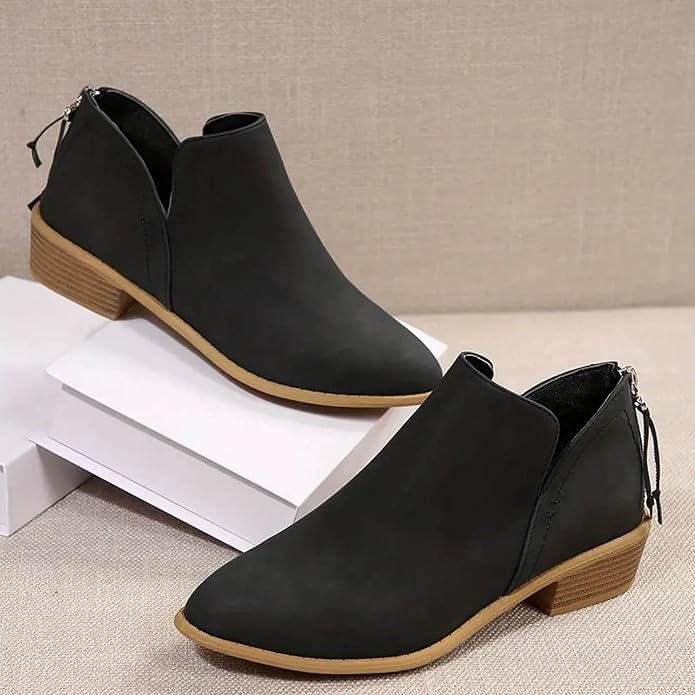 Roxane – Block Heel Ankle Boots with Back Zip
