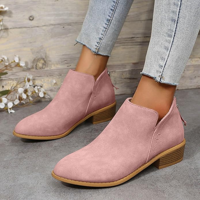 Roxane – Block Heel Ankle Boots with Back Zip