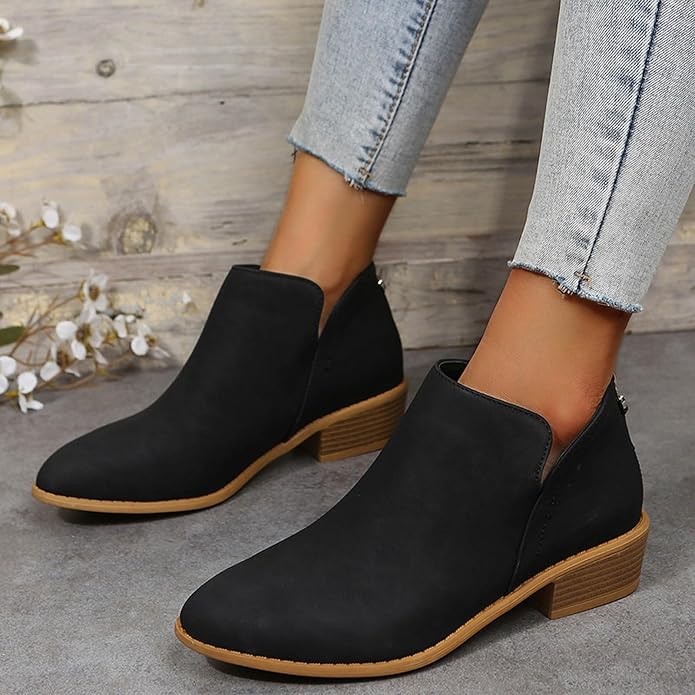 Roxane – Block Heel Ankle Boots with Back Zip