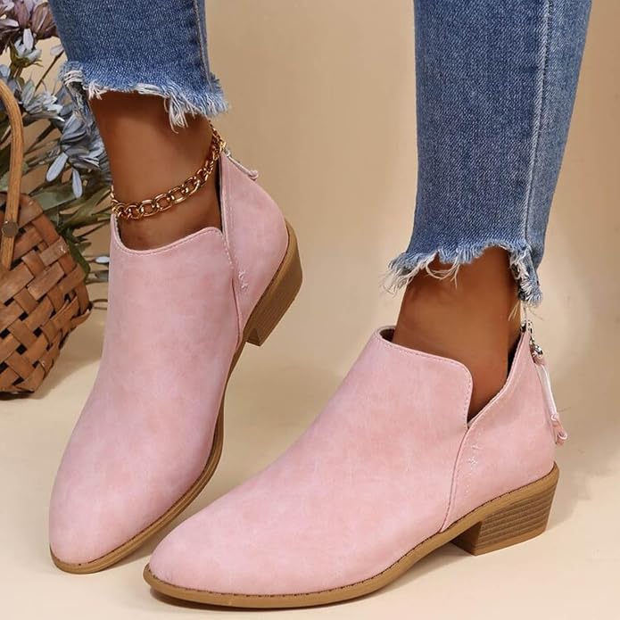 Roxane – Block Heel Ankle Boots with Back Zip
