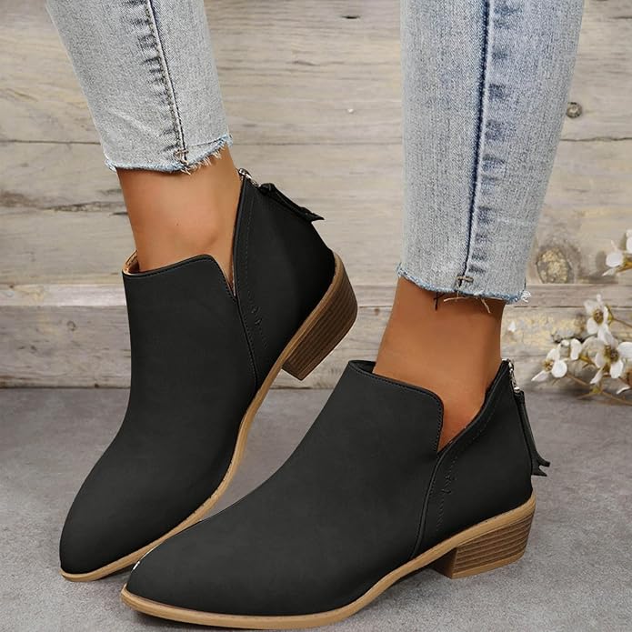 Roxane – Block Heel Ankle Boots with Back Zip