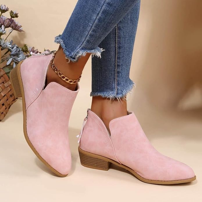 Roxane – Block Heel Ankle Boots with Back Zip