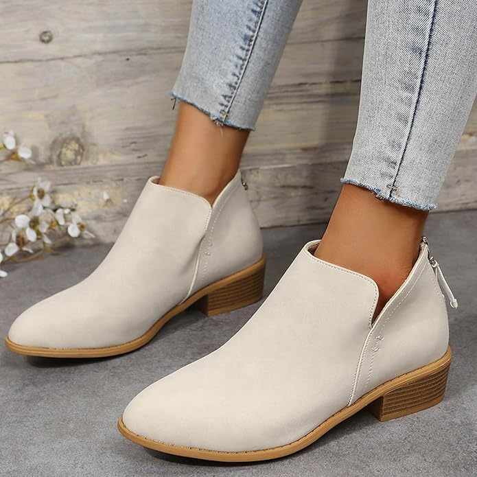 Roxane – Block Heel Ankle Boots with Back Zip