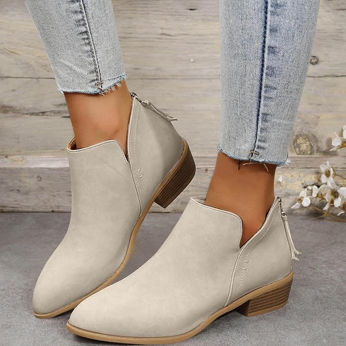 Roxane – Block Heel Ankle Boots with Back Zip