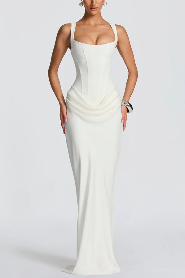 Eleanor | Square-Neck Satin Maxi Dress