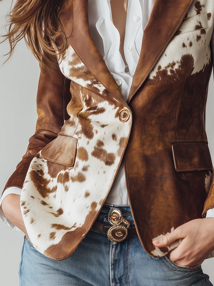 Alessia – Vintage Cow Print Blazer