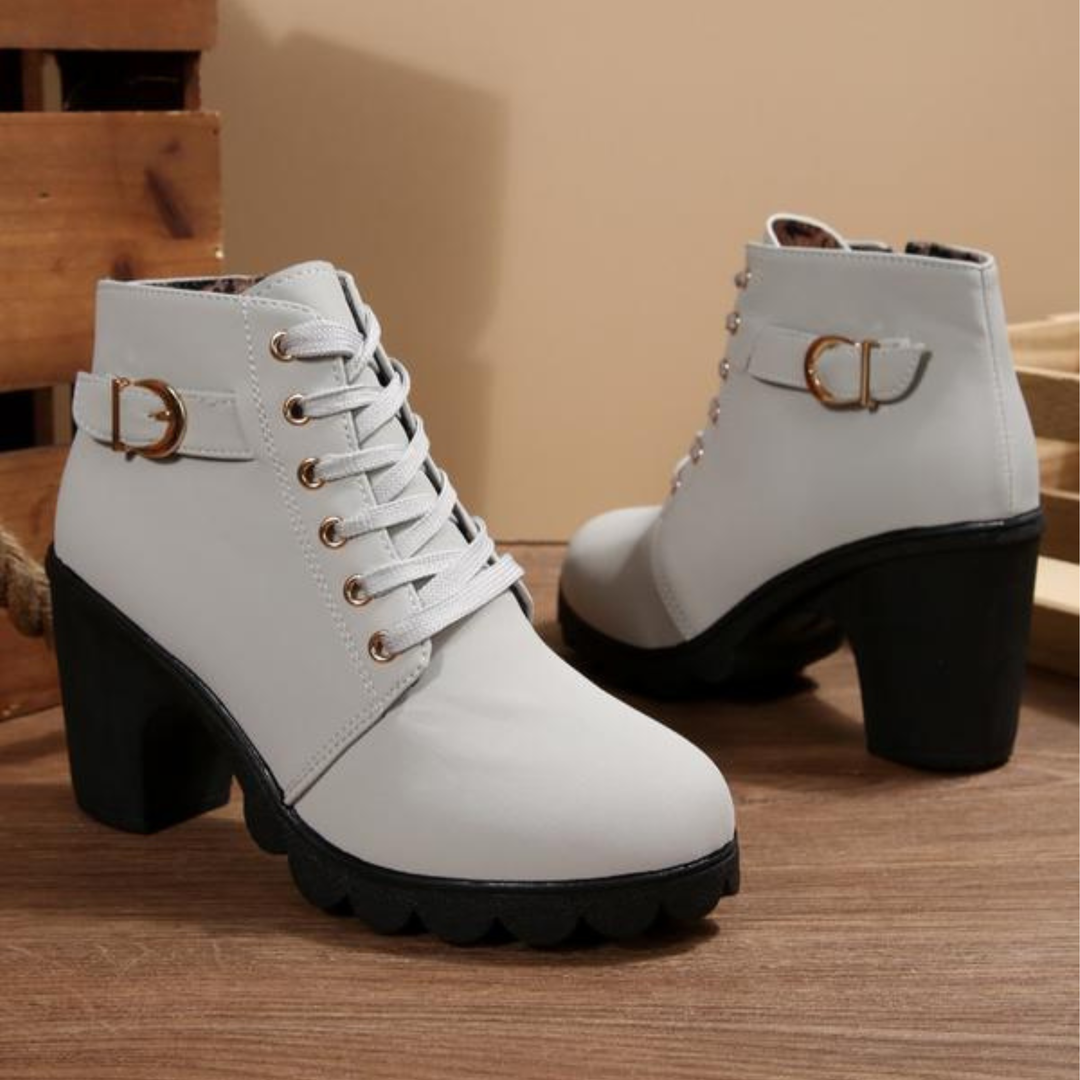 Romane – Lace-Up Ankle Boots with Metal Buckle