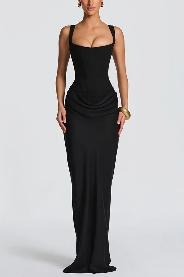 Eleanor | Square-Neck Satin Maxi Dress