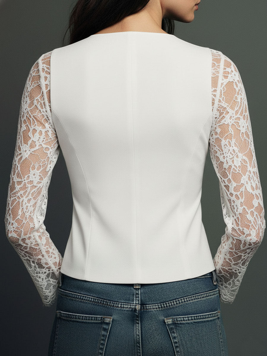 Marie-Laure – Lace Sleeve Blazer Vest