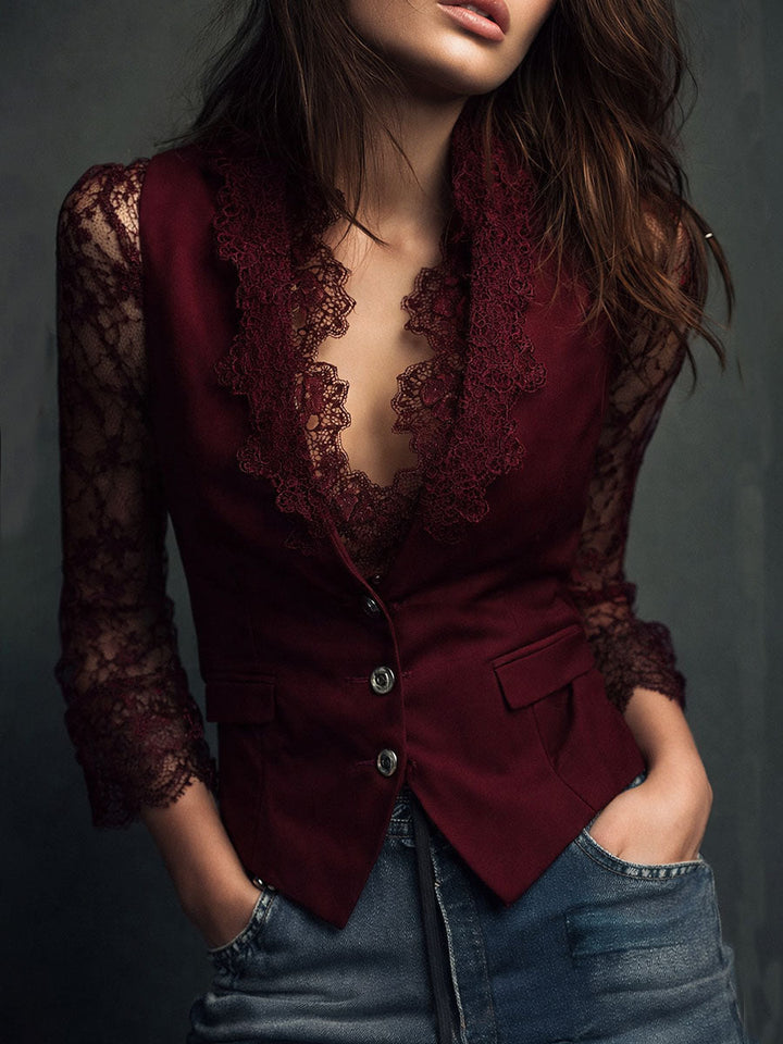 Marie-Laure – Lace Sleeve Blazer Vest