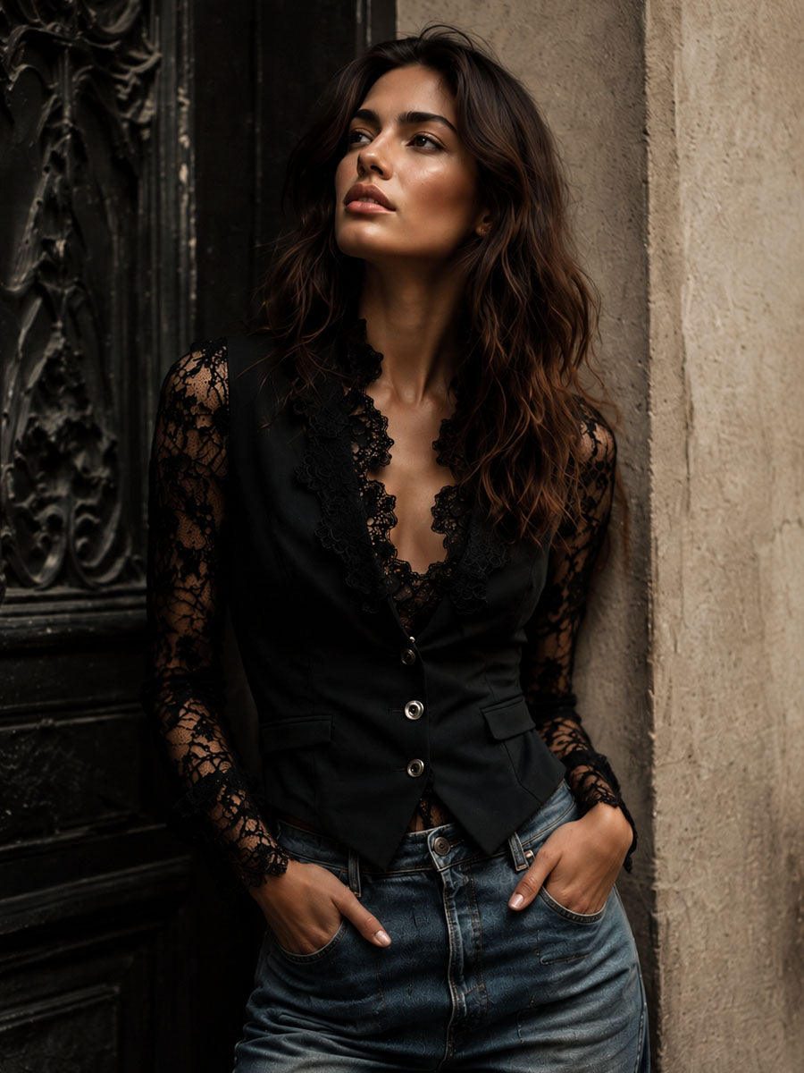 Marie-Laure – Lace Sleeve Blazer Vest
