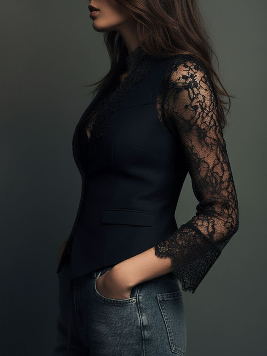 Marie-Laure – Lace Sleeve Blazer Vest