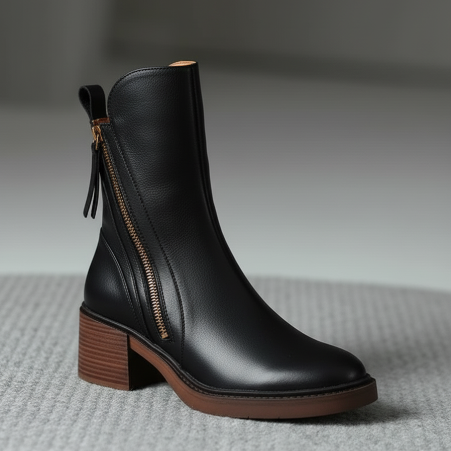 Pernelle – Leather Boots with Square Heel
