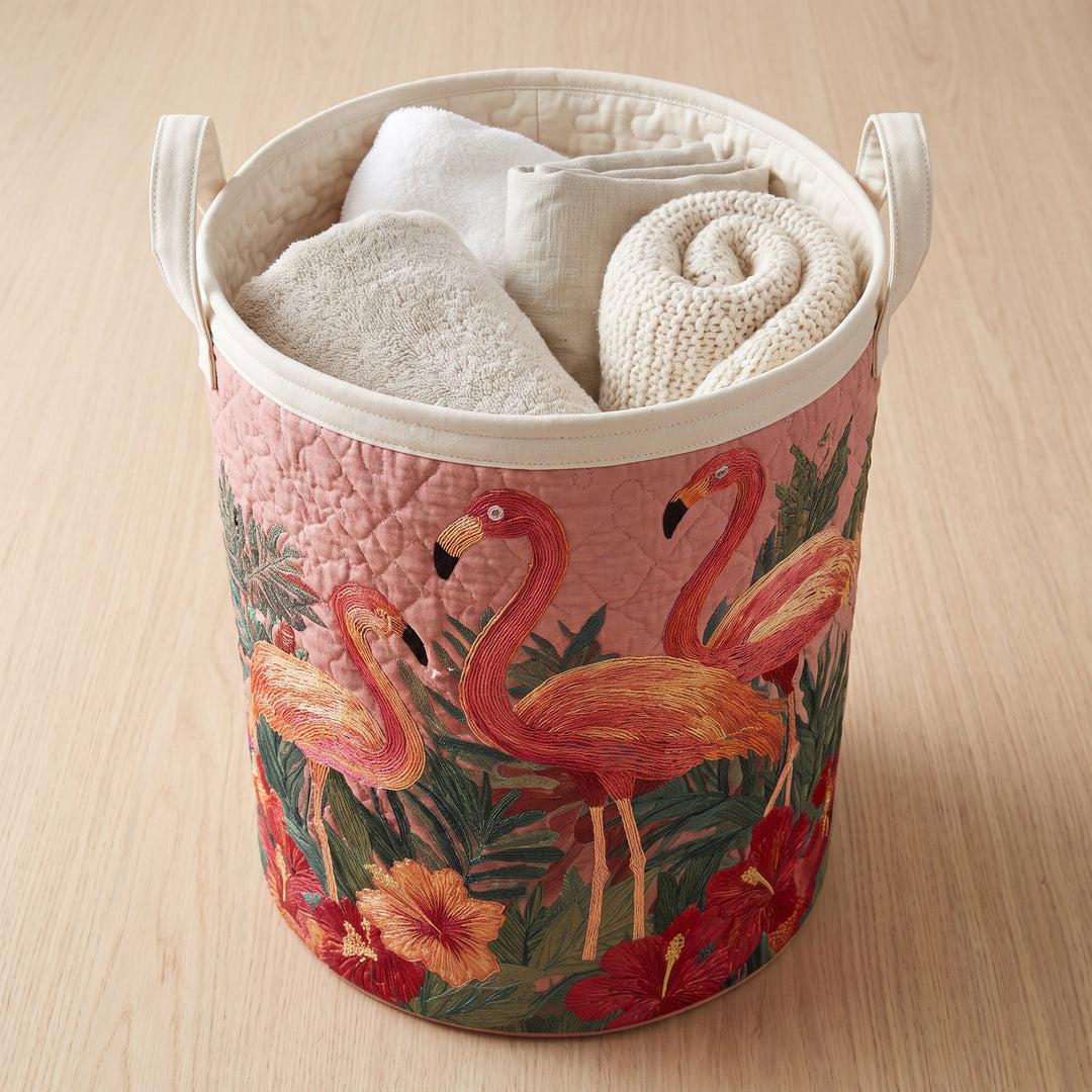 Flamingos in the Sun | Hand-Quilted Laundry Basket