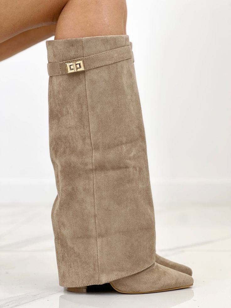 Anaïs – Faux Suede Knee-High Boots with Cuff