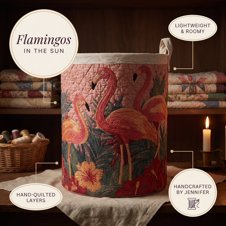 Flamingos in the Sun | Hand-Quilted Laundry Basket