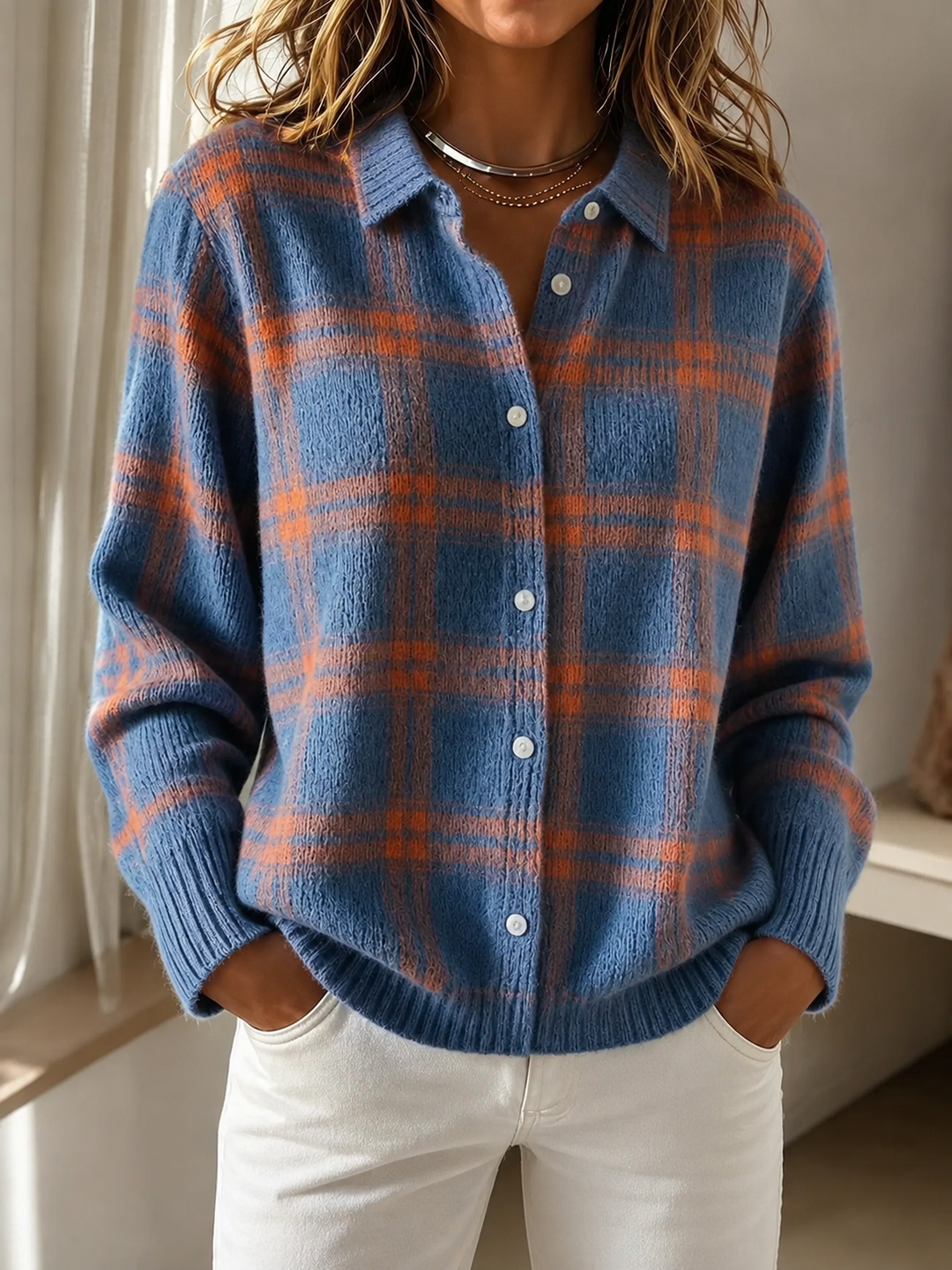 DANA | Plaid knit cardigan - Blue