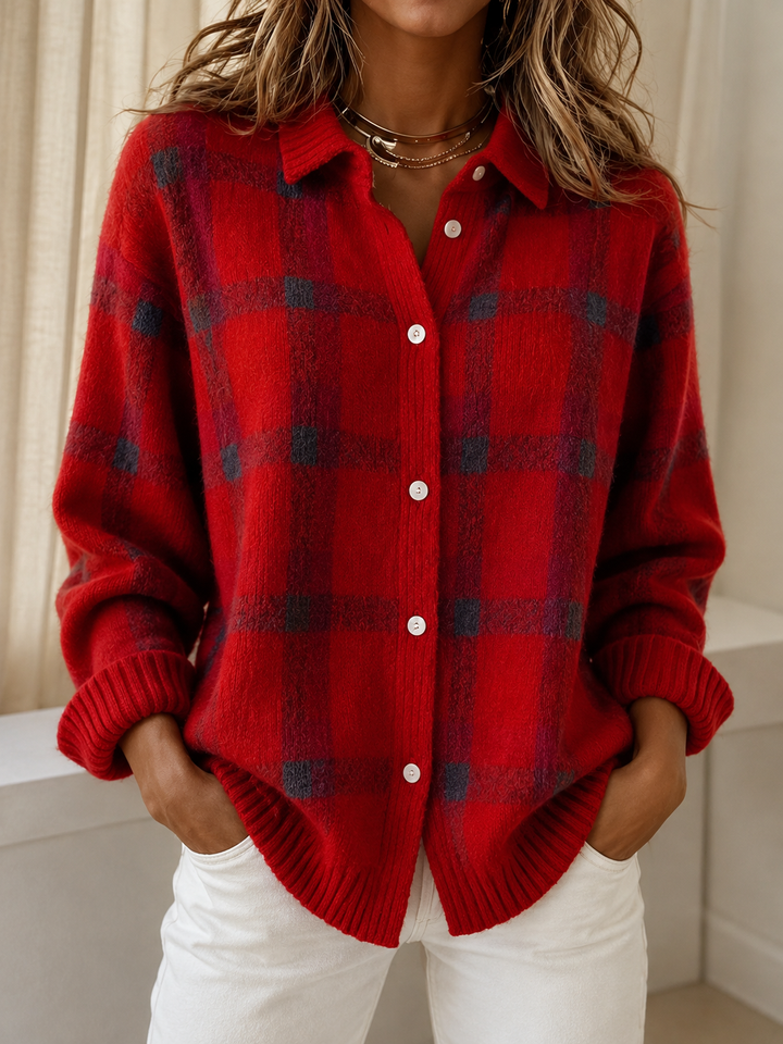 DANA | Plaid knit cardigan - Red